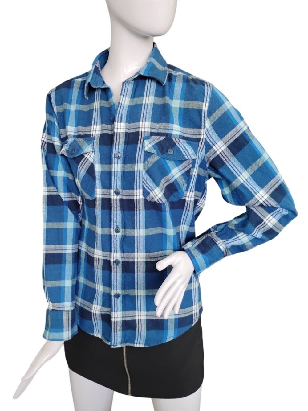 Arizona Jeans Flannel Button Down Shirt Size Small Blue Plaid Long Sleeve